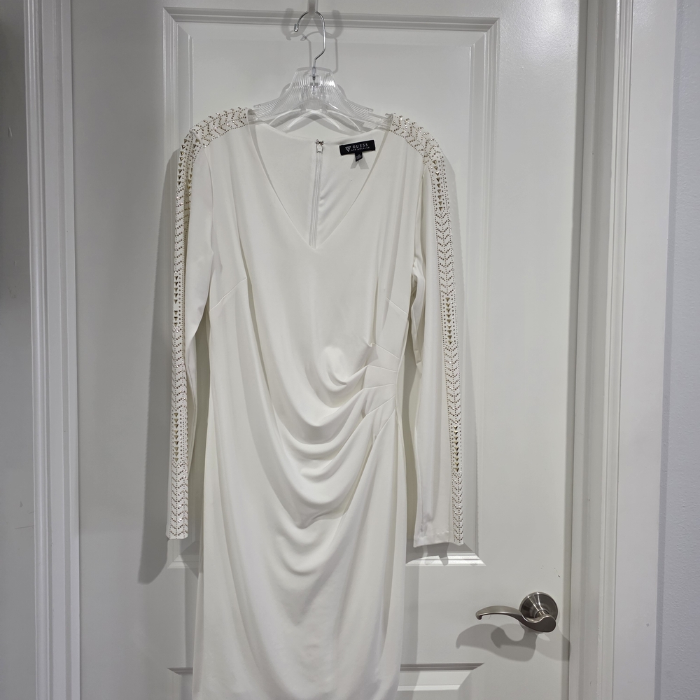 Guess White Long Sleeve Dress with Lace Detail